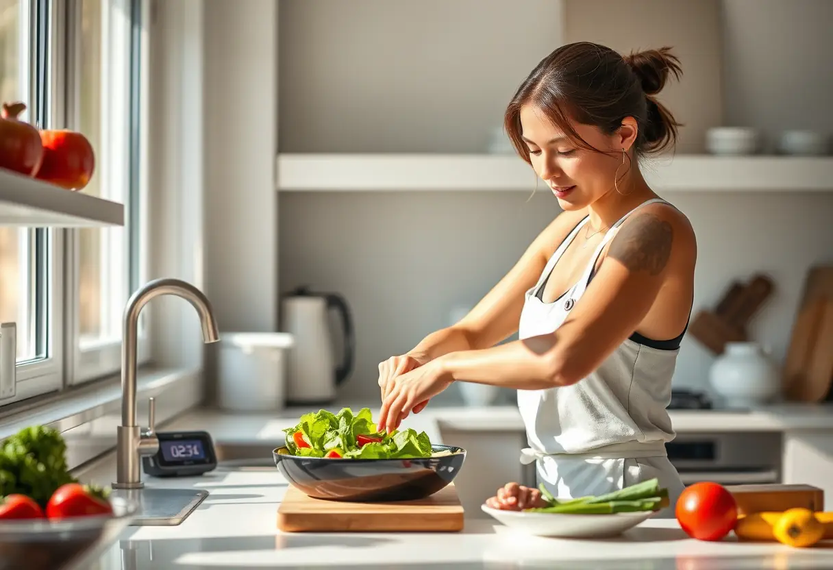 Alizée prépare un repas équilibré pendant sa grossesse