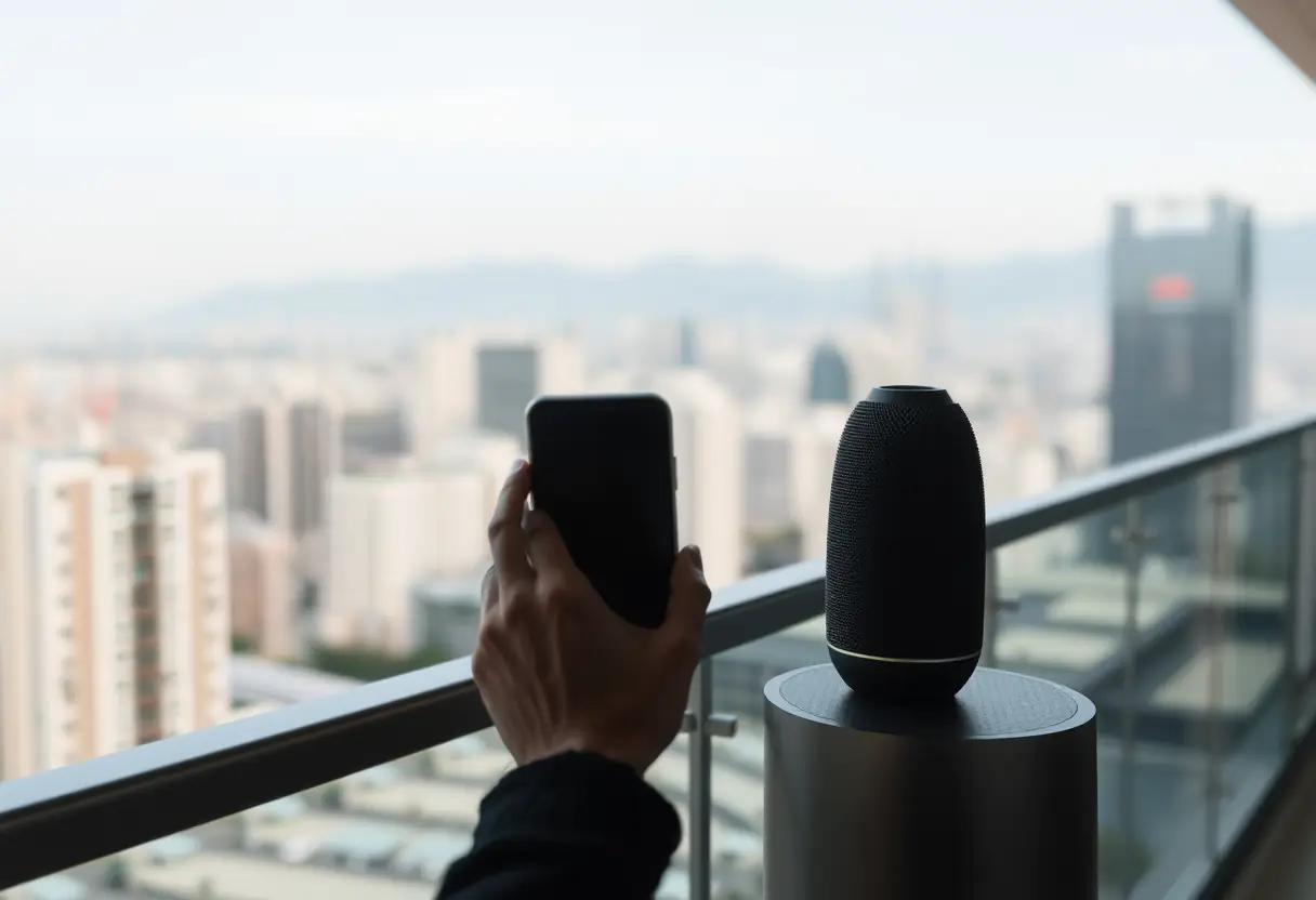 Personne utilisant l'enceinte à l'extérieur