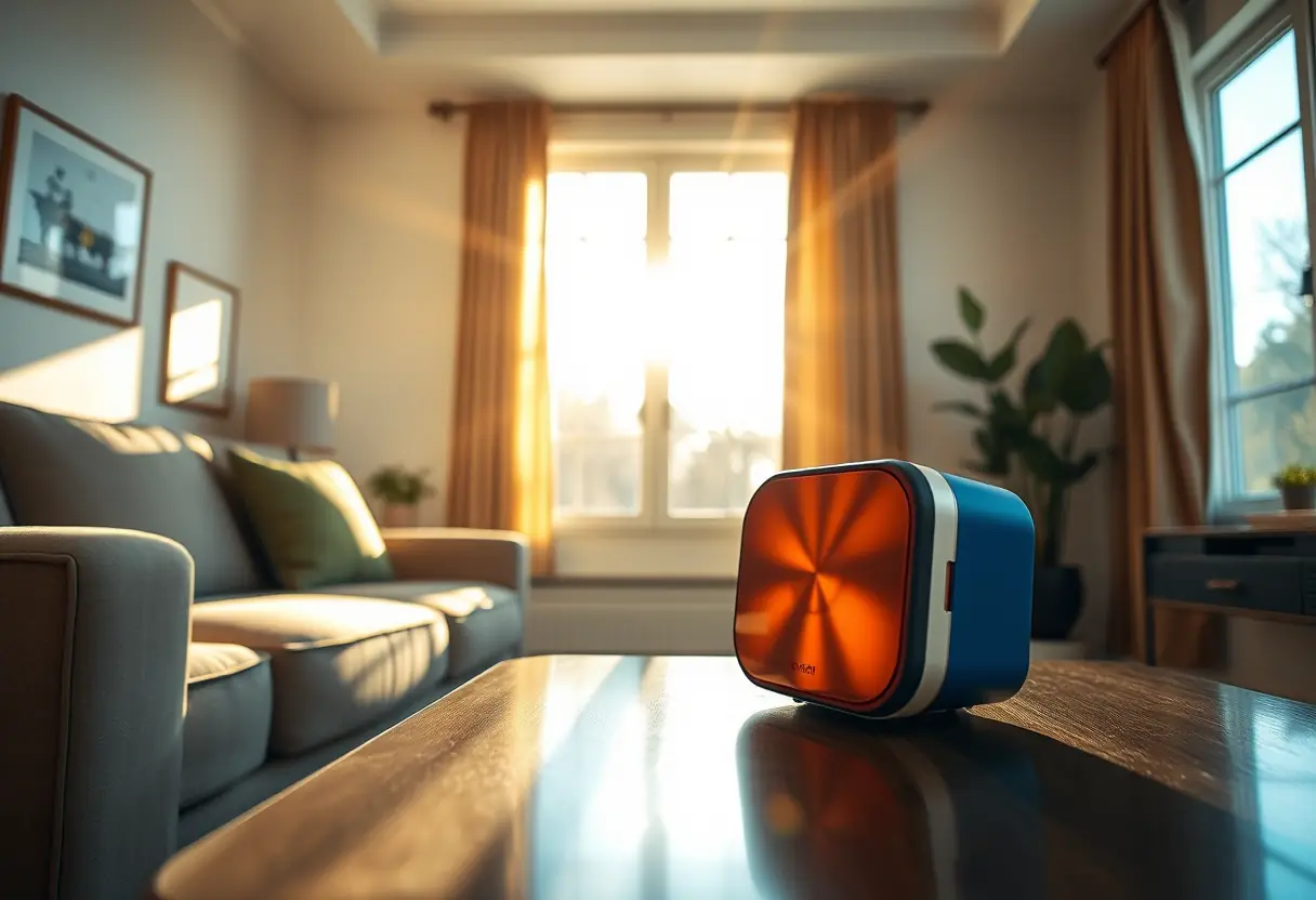 Compact and colorful speaker in a living room