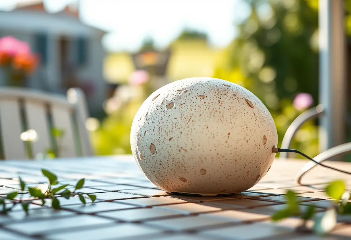 Enceinte Mozzarella en action dans un jardin