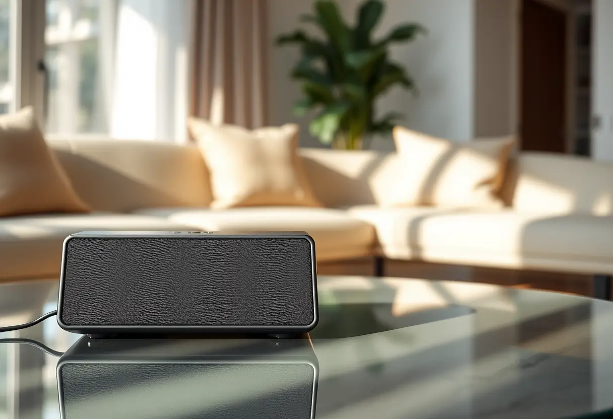 Enceinte Bluetooth dans un salon moderne