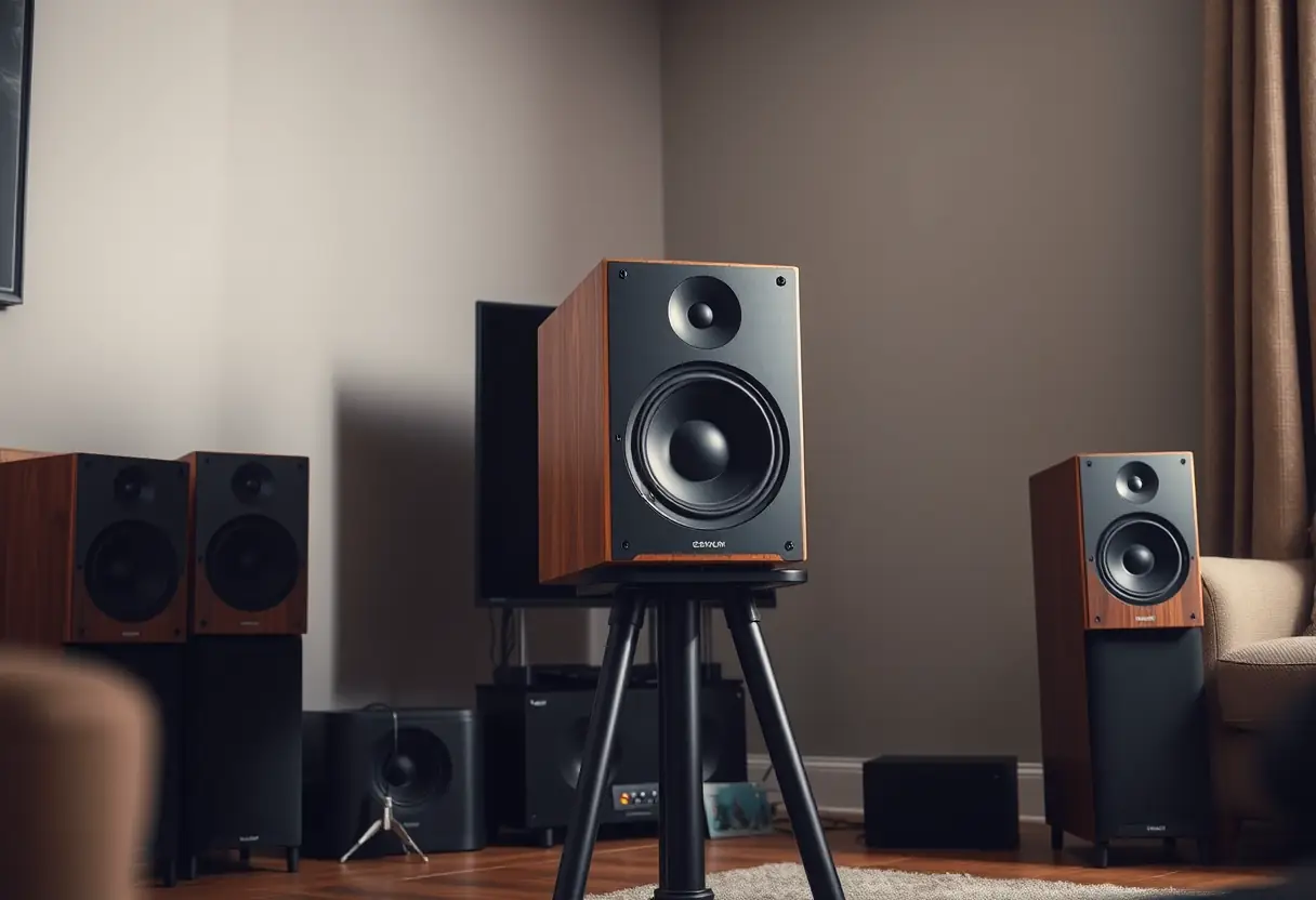 Central speaker installed and stable in a home setup